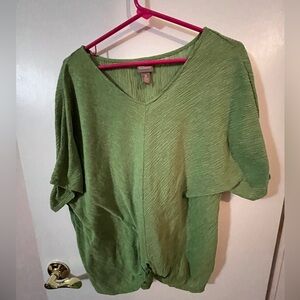 Chico's size 3 (16/18) Textured Green Blouse pullover tie front